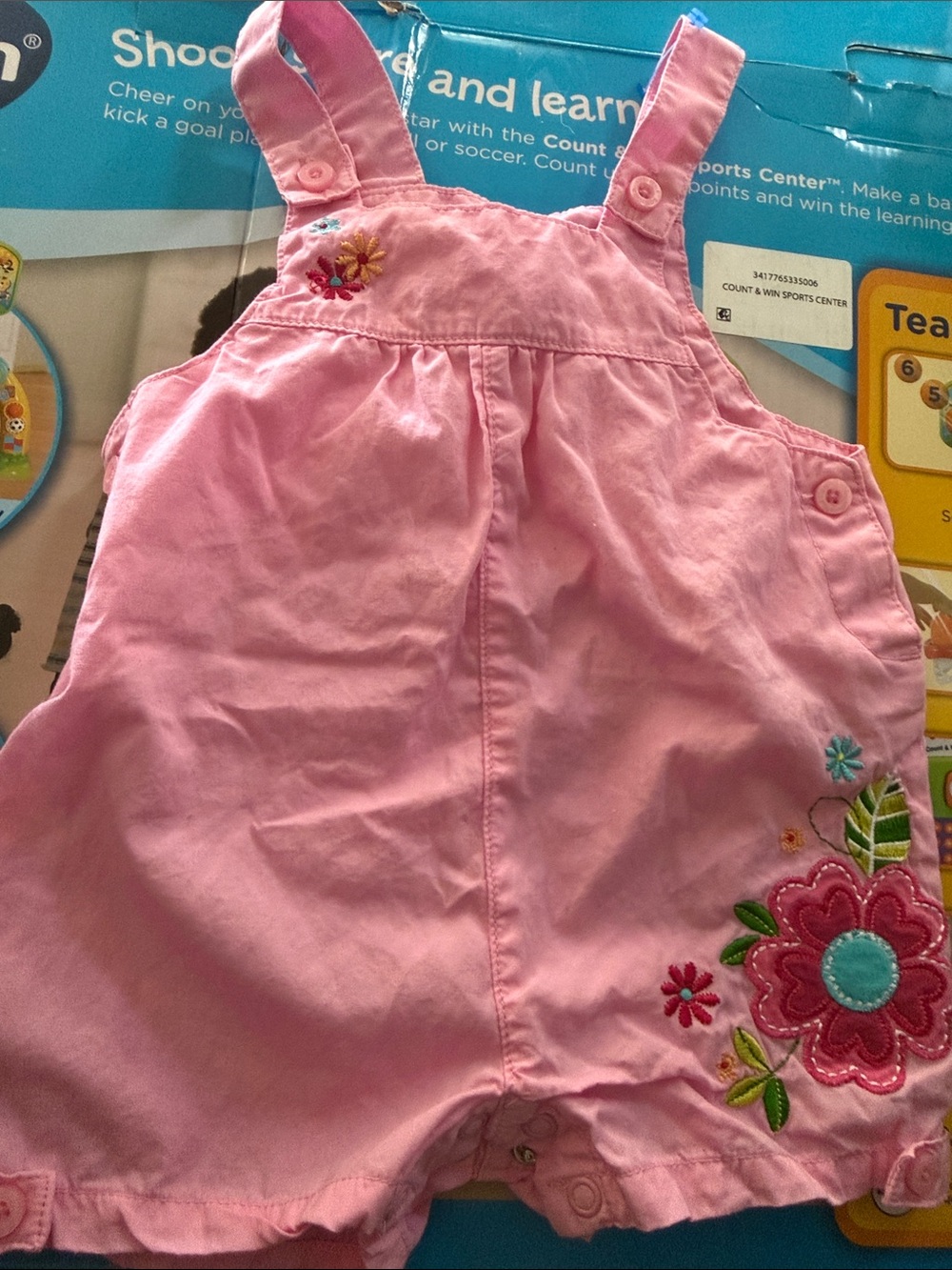 Pink Floral Embroidered Girls' Shortalls